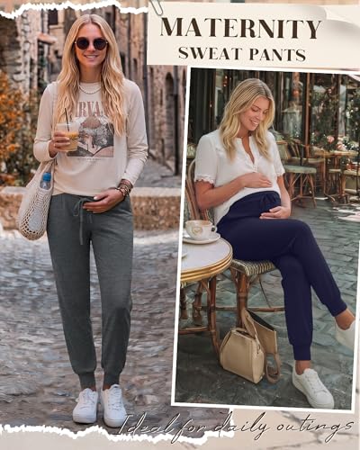 3 Pack Women Maternity Pants Pregnancy Lounge Jogger - color: Black, Dark Gray, Navy Blue, size: Large