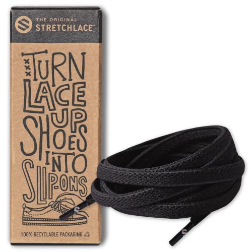 THE ORIGINAL STRETCHLACE Flat Elastic Stretch Shoelaces for Sneakers - color: Black, size: 45" Inches (114 cm)