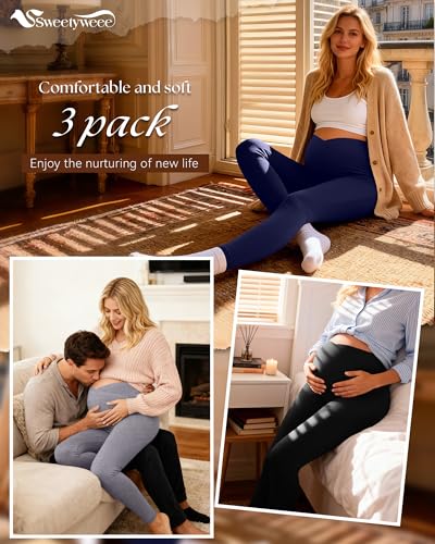 3 Pack Women's Maternity Leggings Pregnancy Pant - color: Black, Navy Blue, Mixed Gray, size: Small