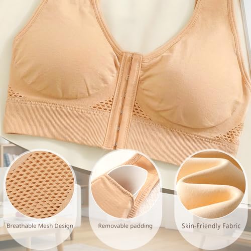 5-Pack Front Closure Bras Set Breathable Mastectomy Post Surgery Wireless Mesh Bra for Women - size: XX-Large