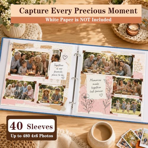 12"x12" DIY Scrapbook Photo Album with 80 Pages 40 Plastic Sleeves Navy - color: Navy
