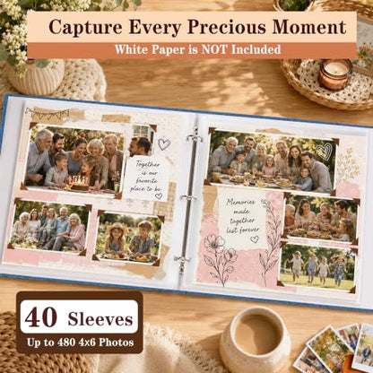 12"x12" DIY Scrapbook Photo Album with 80 Pages 40 Plastic Sleeves Navy - color: Navy