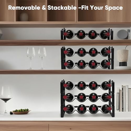Wine Rack for Countertop – Stackable Freestanding Bottle Organizer for Kitchen, Pantry, Bar Cabinet & Small Spaces – Compact Metal Shelf & Modular Storage Stand (2 Tier) - size: 2-Tier