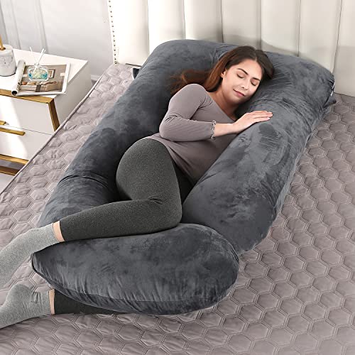 Elover U Shaped Pregnancy Pillow,Full Body Maternity Support - color: Velvet -Black