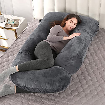 Elover U Shaped Pregnancy Pillow,Full Body Maternity Support - color: Velvet -Black