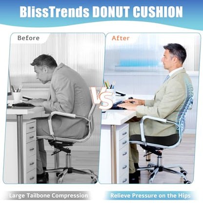 BlissTrends Donut Pillow Seat Cushion, Memory Foam Lifting Cushions - color: Black, size: XX-Large