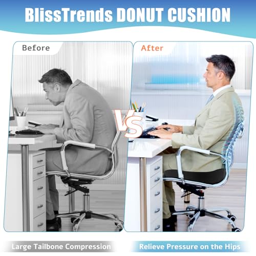 BlissTrends Donut Pillow Seat Cushion, Memory Foam Lifting Cushions - color: Black, size: XX-Large