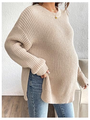 MakeMeChic Women's Maternity Knit Split Drop Shoulder Crew Neck Sweater - size: Medium