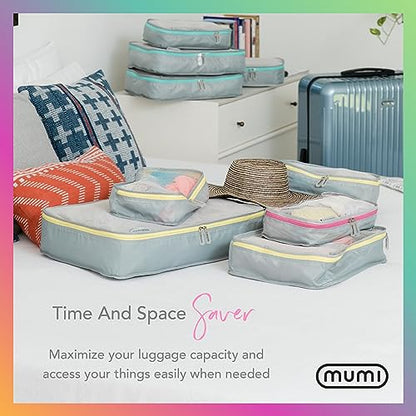 MUMI Packing Cubes Set of 5 - Mesh-Top Luggage Organizers, Blue - color: Blue
