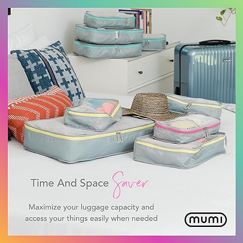 MUMI Packing Cubes Set of 5 - Mesh-Top Luggage Organizers, Gray - color: Grey