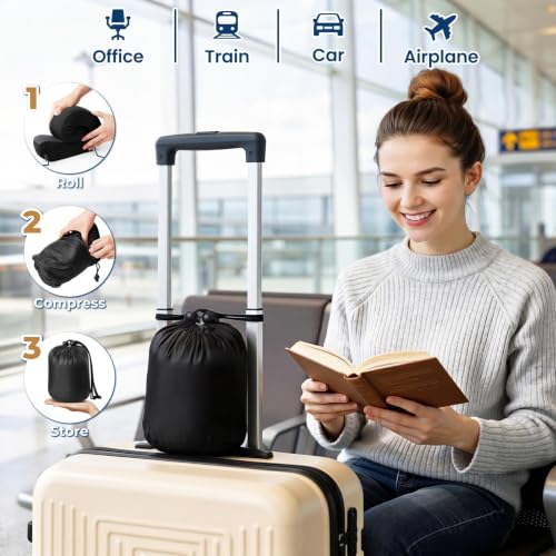 ExploreBliss Travel Pillow, Memory Foam Neck Pillow Airplane, Black - color: Black