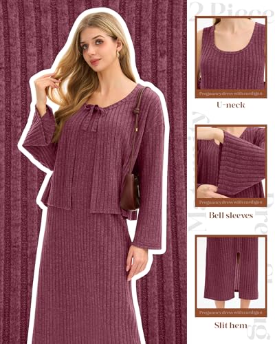 Maternity Dress Set 2 Piece for Baby Shower Party - color: Wine Red, size: XX-Large