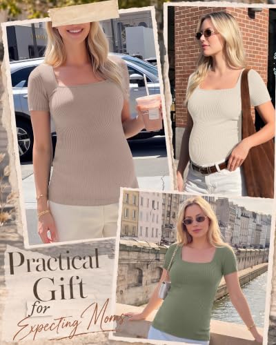 Ficerd 4 Pack Women's Maternity Shirts - color: Camel, Coffee, Apricot, Gray Green, size: Small
