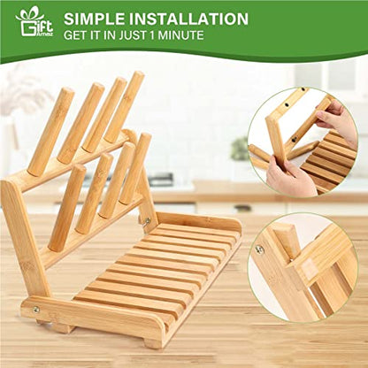 GiftAmaz Bamboo Baby Bottle Drying Rack, Space Saving Bottle Holder Dryer