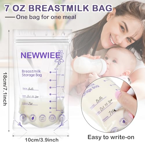 Newwiee 400 Count Breastmilk Storage Bags 7oz Self Standing Freezer, Purple