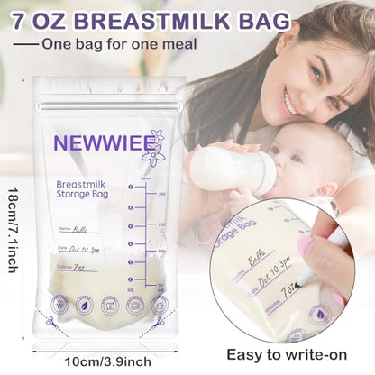 Newwiee 400 Count Breastmilk Storage Bags 7oz Self Standing Freezer, Purple