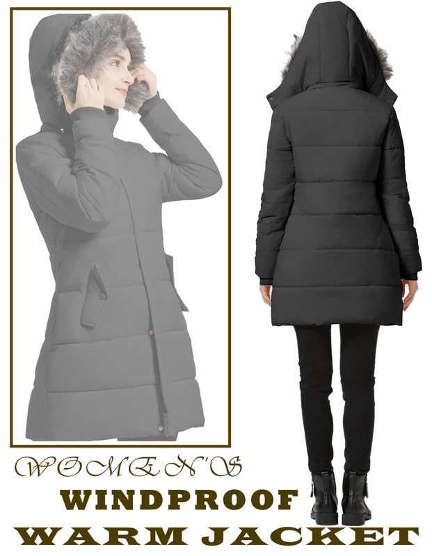 GGleaf Women's Winter Thicken Puffer Coat (Standard & Plus Size) Warm Snow Jacket with Fur Removable Hood - color: Dark Grey, size: XX-Large
