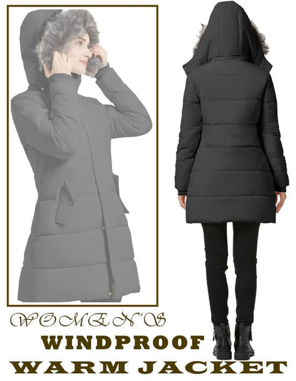 GGleaf Women's Winter Thicken Puffer Coat (Standard & Plus Size) Warm Snow Jacket with Fur Removable Hood - color: Dark Grey, size: XX-Large