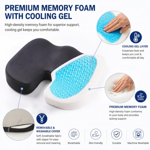 Cooling Ergonomic Memory Foam Seat Cushion, Breathable Mesh Cover, Black - color: Mesh Balck