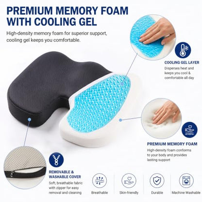 Cooling Ergonomic Memory Foam Seat Cushion, Breathable Mesh Cover, Black - color: Mesh Balck