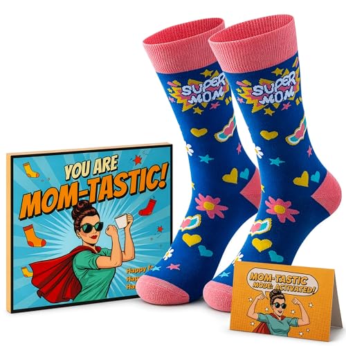 Funny Socks for Mom,Mom to be Gift with Box & Card,Size 6-12 - color: Super Mom-flower