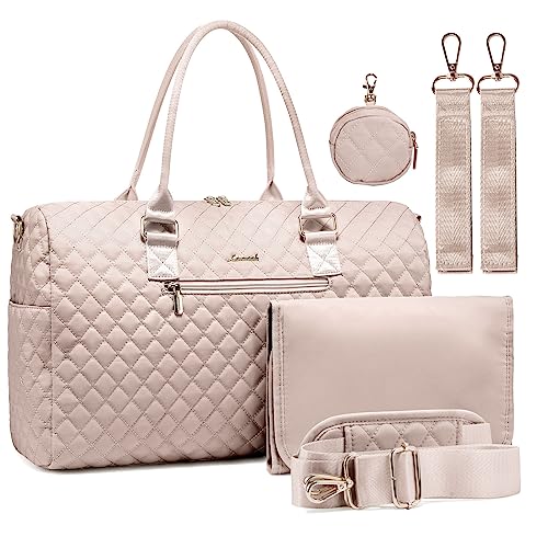 LOVEVOOK Diaper Bag Tote with Pacifier Case and Changing Pad, Large Capacity Mommy Bag for Hospital and Weekender Travel, Functional Baby Bag Newborn Baby Essential - color: Nude Pink