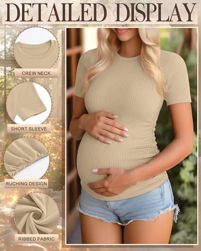 Ficerd 3 Pack Women's Short Sleeve Maternity Shirts - color: Black, Light Army Green, Khaki, size: X-Large