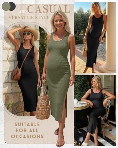 2 Pack Womens Split Long Maternity Dress - color: Army Green, Black, size: Medium