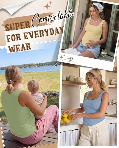 4 Pack Maternity Ribbed Tank Tops - color: Sea Blue, Blush, Light Green, Yellow, size: X-Large