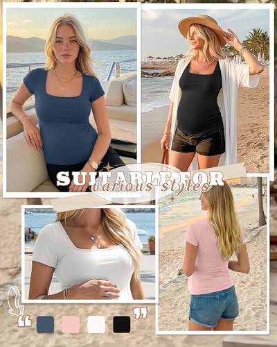 4 Pack Womens Maternity T Shirts - color: Haze Blue, Pink, White, Black, size: XX-Large