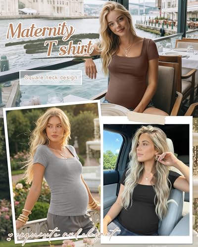 4 Pack Womens Maternity T Shirts - color: Coffee, White, Light Mixed Gray, Black, size: XX-Large