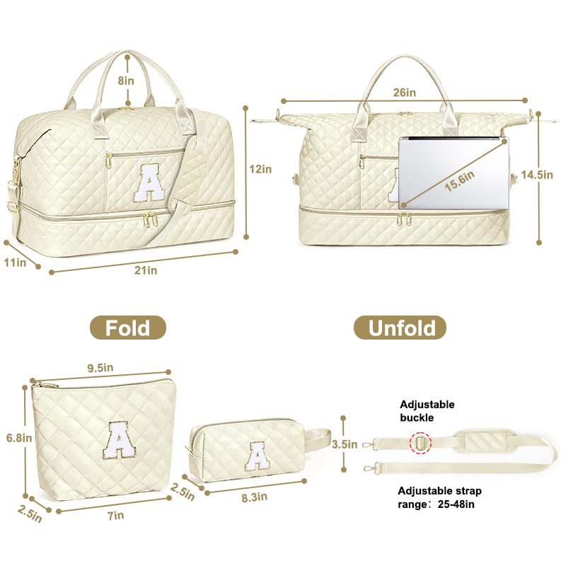 Personalized Travel Duffle Weekender Bag Graduation Birthday Gift for Her - color: Beige, style: B