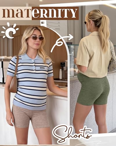 4 Pack Maternity Shorts - color: Camel, Mocha, Cream, Gray Green, size: X-Large