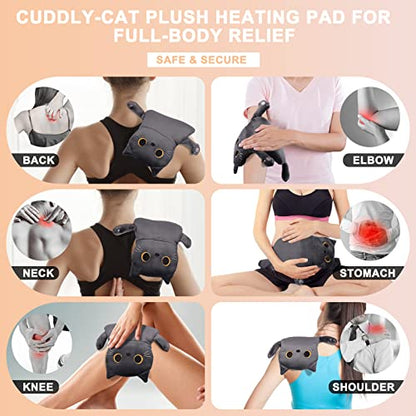 2 Pack Microwave Heating Pad for Period Cramps Pain Relief, 16"×12", Cat - size: Black Cat+Grey Cat