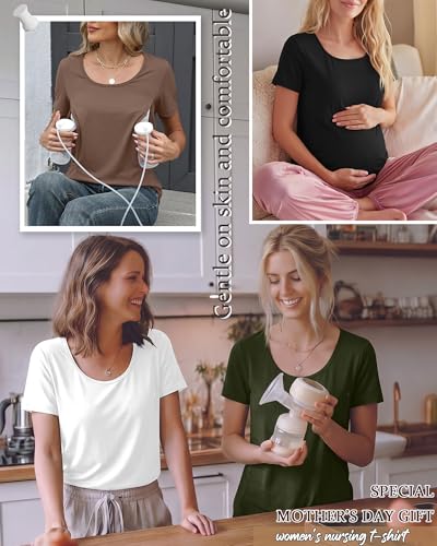 Oakgarden 4 Pack Women's Nursing Shirts - color: Army Green, Mocha, White, Black, size: Medium