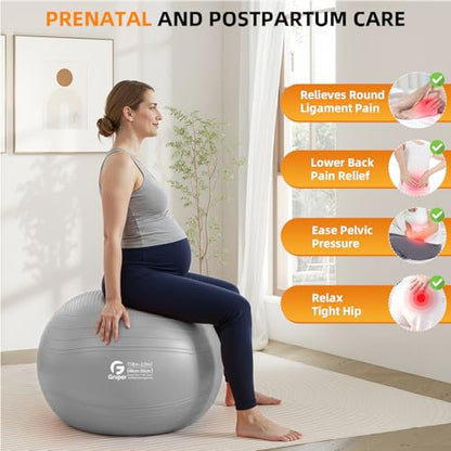 Gruper Yoga Ball, Extra Thick Non Slip Exercise Ball, 4 Sizes - color: ['Grey'], size: 22 Inch (55cm),m