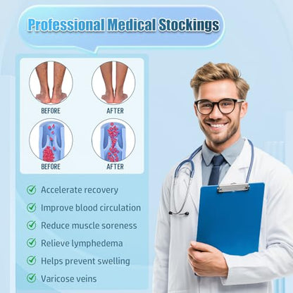 Athbavib 20-30 mmHg Thigh High Compression Stockings for Women Men - color: Closed Toe-Beige, size: Small