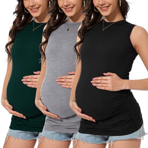 Smallshow Women's Maternity Tank Top 3 Pack - color: Black-deep Green-light Grey(3 Pack), size: XX-Large