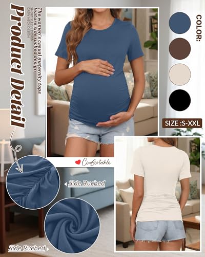 Huukeay 4 Pack Women's Short Sleeve Maternity Tops - color: Haze Blue, Coffee, Cream, Black, size: Small