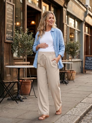 BLENCOT Maternity Pants Wide Leg High Waisted Flowy Pregnancy with Pockets - color: Jet Stream, size: Small