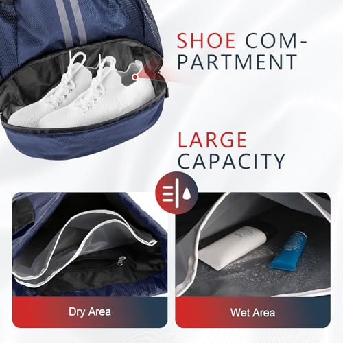 PinCute Gym Bag Drawstring Backpack for Sports, Swim, Workout, Navy Blue - color: Navy Blue