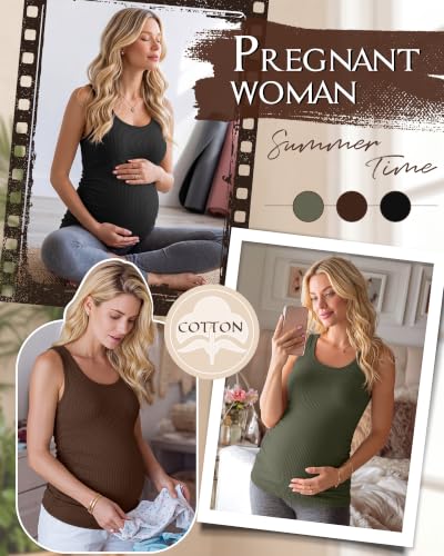 Riyiper 3 Pack Women's Maternity Tank Tops - color: Black, Army Green, Coffee, size: Medium