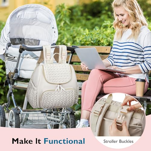 mommore Diaper Bag Backpack, Stylish Mini Baby Bag with Changing Pad - color: Light Cream, size: Small
