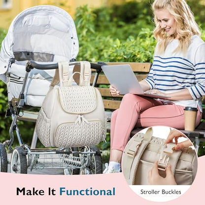 mommore Diaper Bag Backpack, Stylish Mini Baby Bag with Changing Pad - color: Light Cream, size: Small