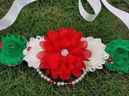 Unique pearls maternity sash for baby shower gender reveal - color: Christmas