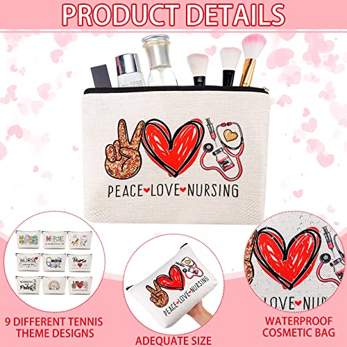 Pinkunn 9 Pcs Nurse Makeup Bags Gifts for Nurses Cosmetic Bag Zipper
