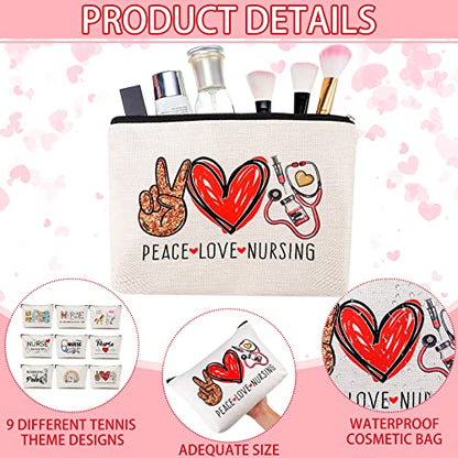 Pinkunn 9 Pcs Nurse Makeup Bags Gifts for Nurses Cosmetic Bag Zipper