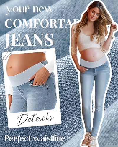 Oakgarden Women's Maternity Jeans Pants with Side Pockets - color: Light Blue, size: Medium