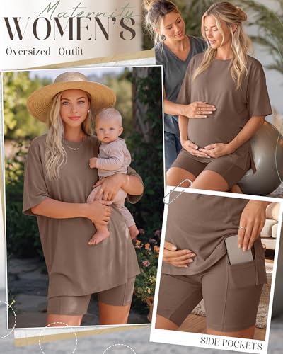 Huukeay Women's Maternity Set 2 Piece Outfits - color: Brown, size: XX-Large