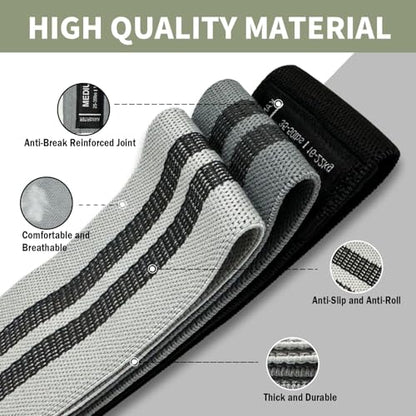 KANGFITER Non-Slip Fabric Resistance Bands for Working Out 3 Levels - color: Grey 3 PCS